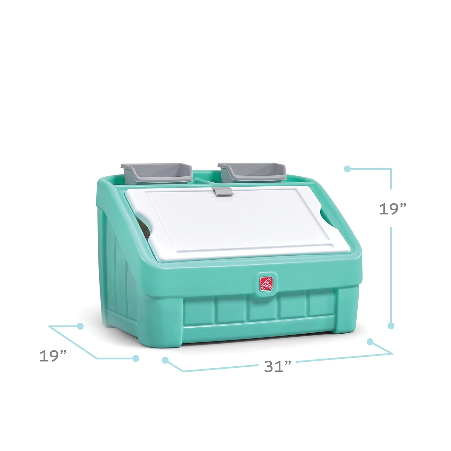 Step2 2-in-1 Toy Box & Art Lid, Kids Toy Storage Bin & Organizer, Easel & Chest in One, Made of Durable Plastic, For Toddlers 2+ Years Old, Mint
