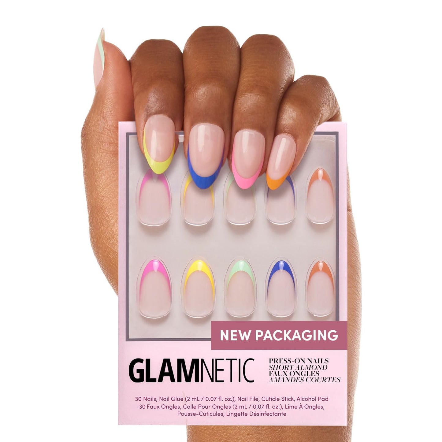 Glamnetic Press-On Nails Bundle - Pure Intentions & Sprinkles | Glossy, Iridescent Short Round Nails | Rainbow French Tip Short Almond Fake Nails | Reusable Nail Kits