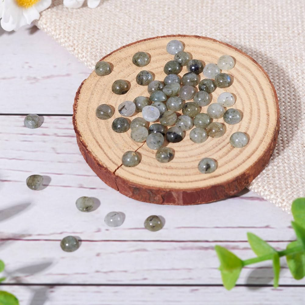 Fashewelry 50Pcs Natural Labradorite Cabochon Stone Half Round Beads 6mm Tiny Flat Back Gemstone Chakra Healing Crystal Cover Cabs for Jewelry Making
