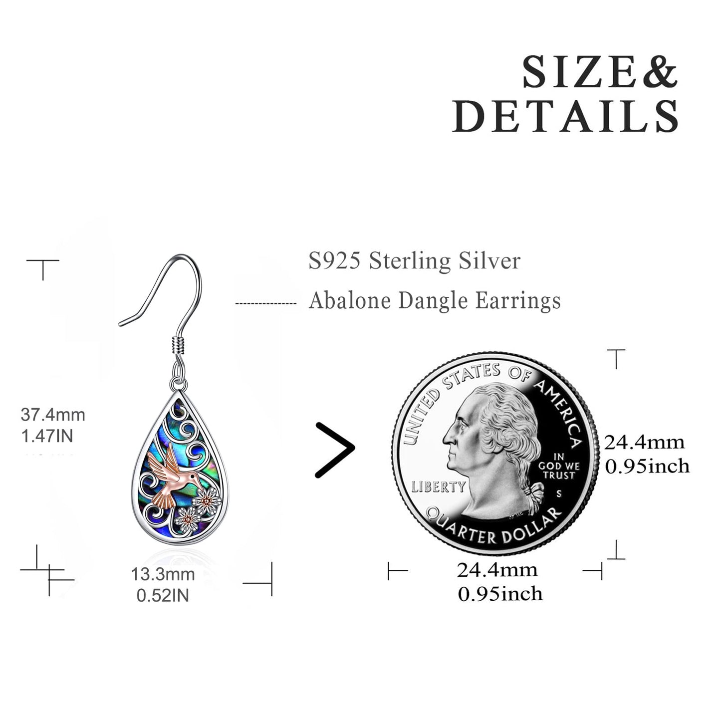 POPLYKE 925 Sterling Silver Hummingbird Earrings Teardrop Abalone Dangle Earrings For Women Hummingbird Jewelry for Mom