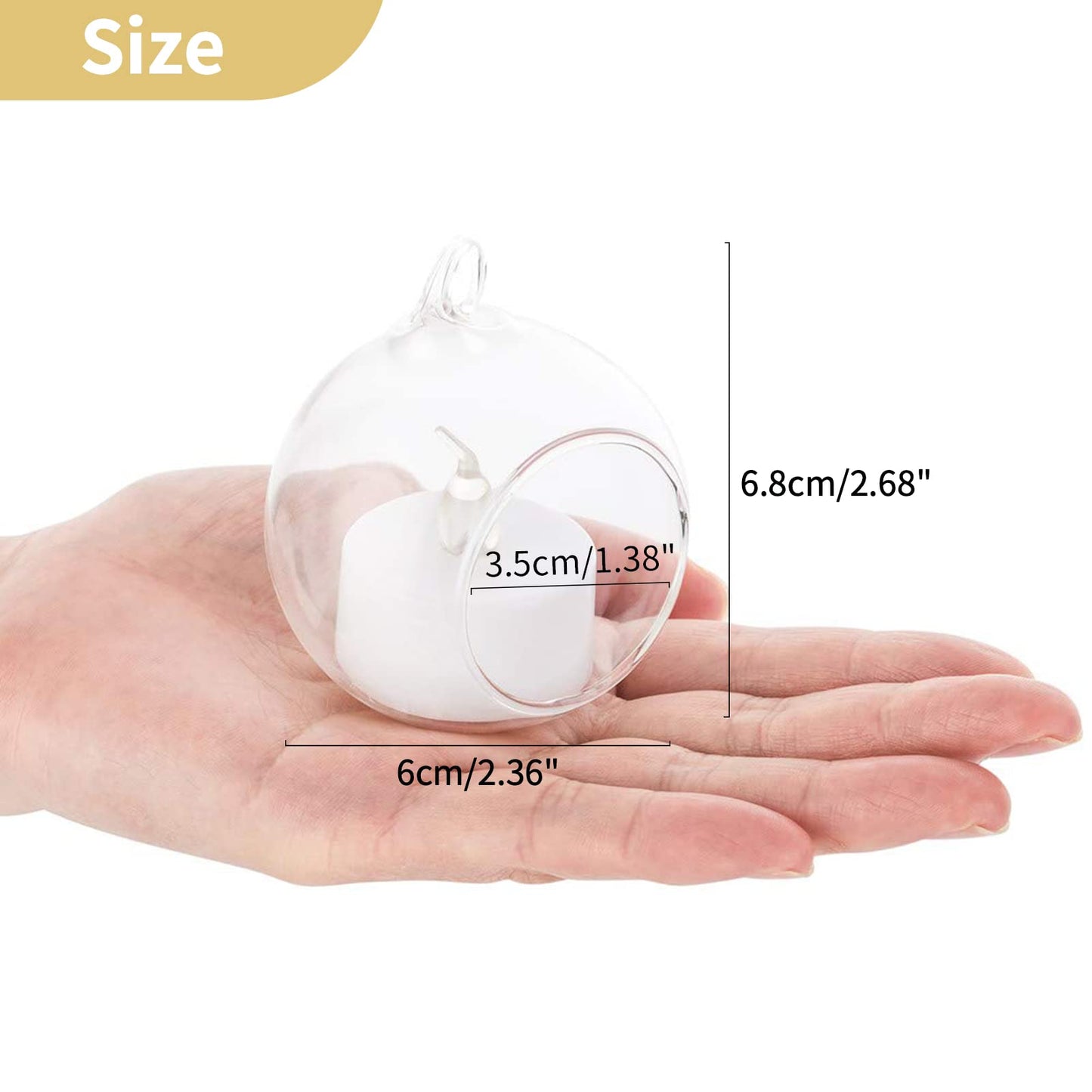 NUPTIO Hanging Glass Globe with Candles: Set of 12 Tealight Candle Holders with LED Tea Lights - 2.36 inch Bulk Clear Votive Candleholders for Party Wedding Birthday Shower Celebration Tree Decoration