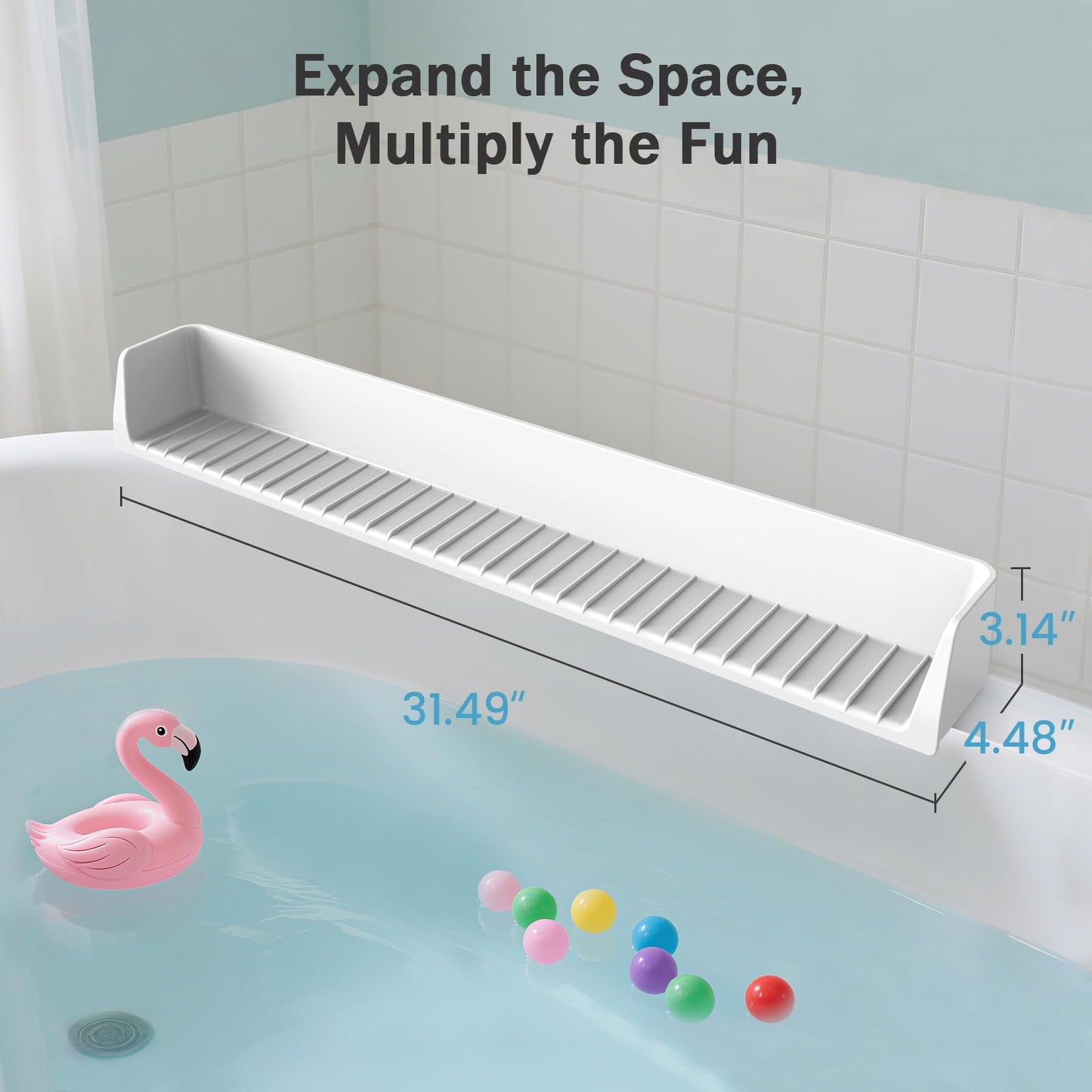 Blgiont Bathtub Splash Guard PlayPad Shelf Area with Strong Suction Cups, Toy Tray Caddy Holder Storage Over Tub, Bathtub Ledge Guard, No Mess Water, Splash Protection Water Barrier for Bathroom-White
