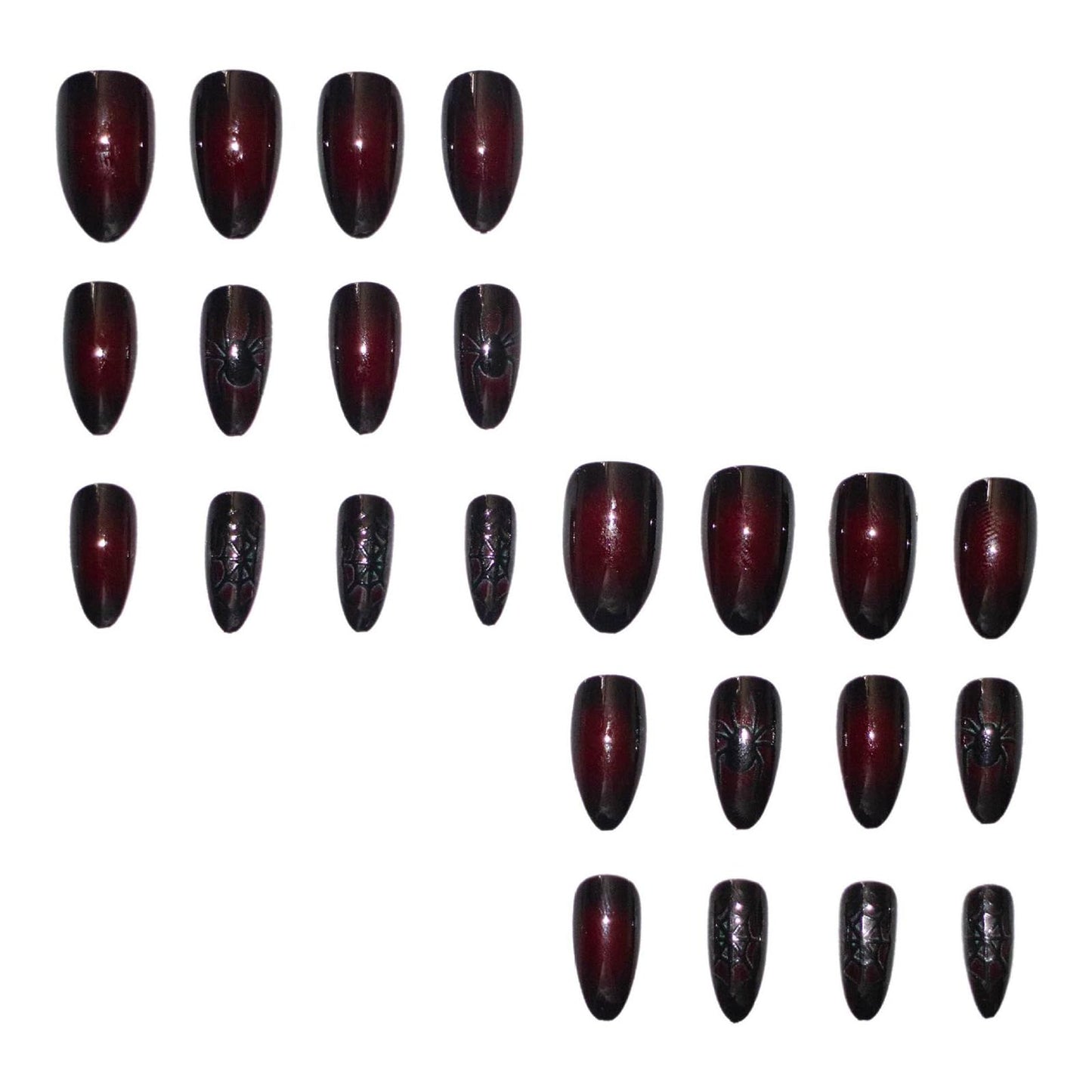 MISUD Press on Nails - Medium Almond Fake Nails with Goth Red Black, Acrylic Gothic Vampire Design 24 pcs