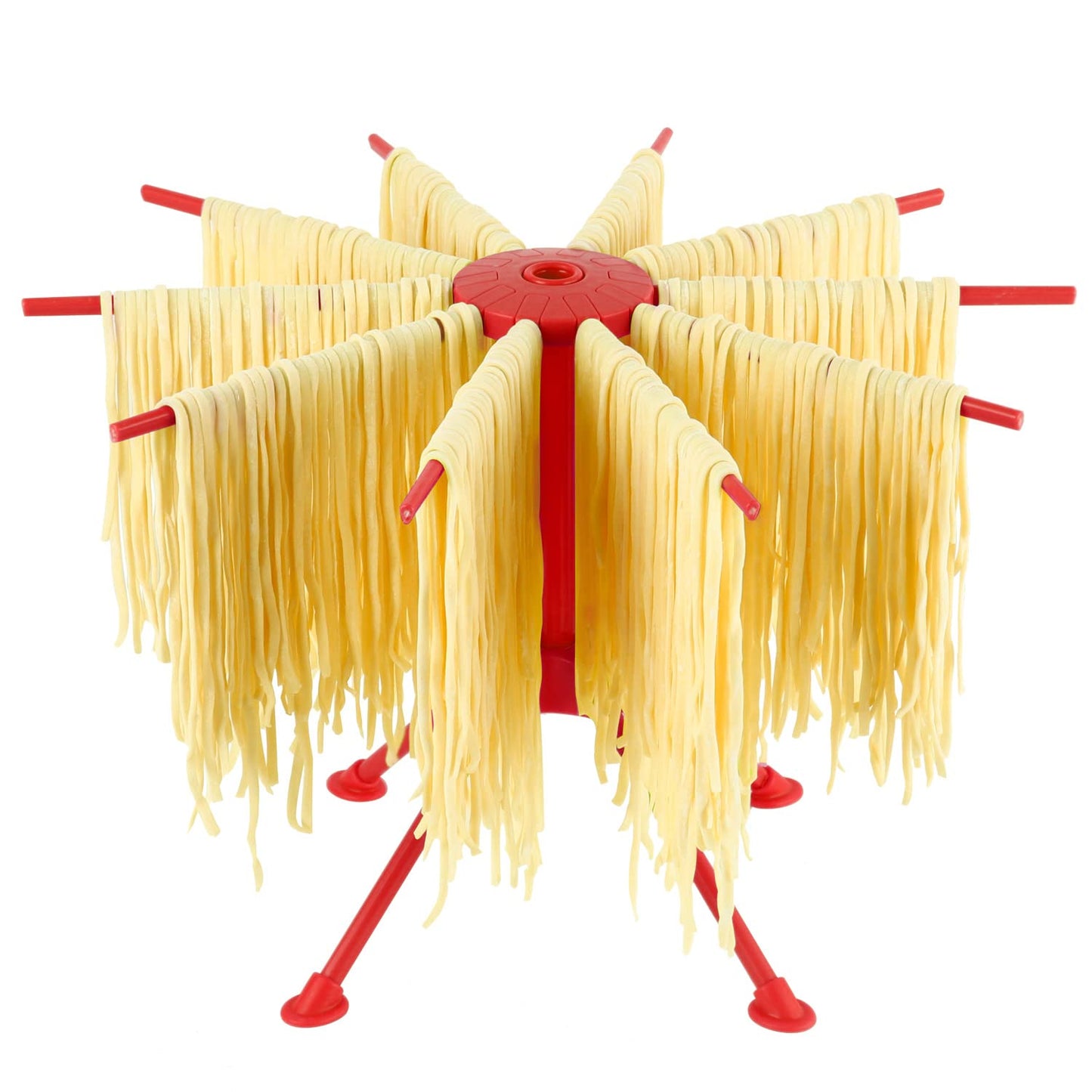 Cambom Foldable Pasta Drying Rack- Plastic Spaghetti Noodle Dryer with 10 Bar Handles Red