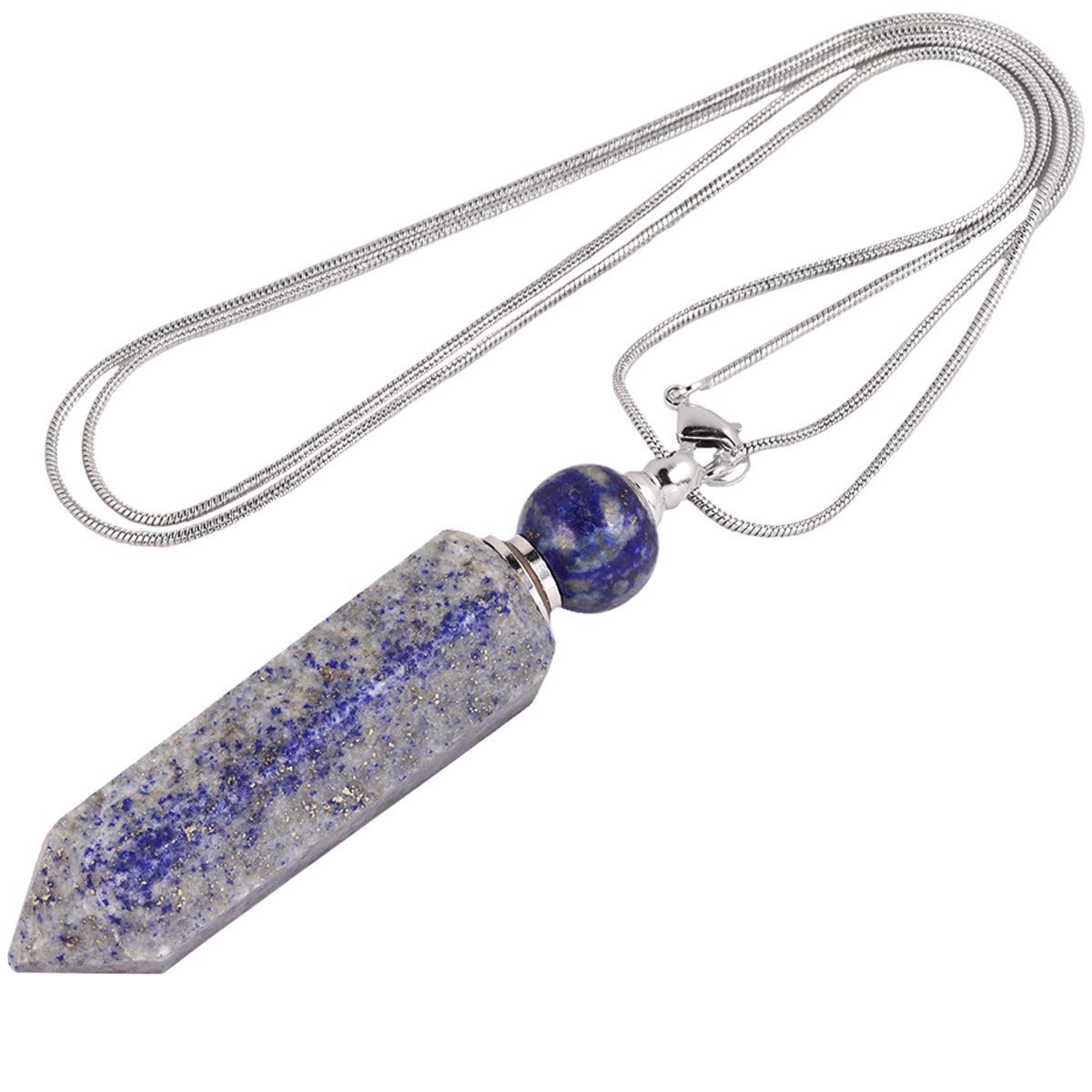 TUMBEELLUWA Essential Oil Diffuser Aromatherapy Stone Pendant Necklace for Unisex,Healing Crystal Point Gemstone Necklace for Women and Men, Lapis Lazuli Stone