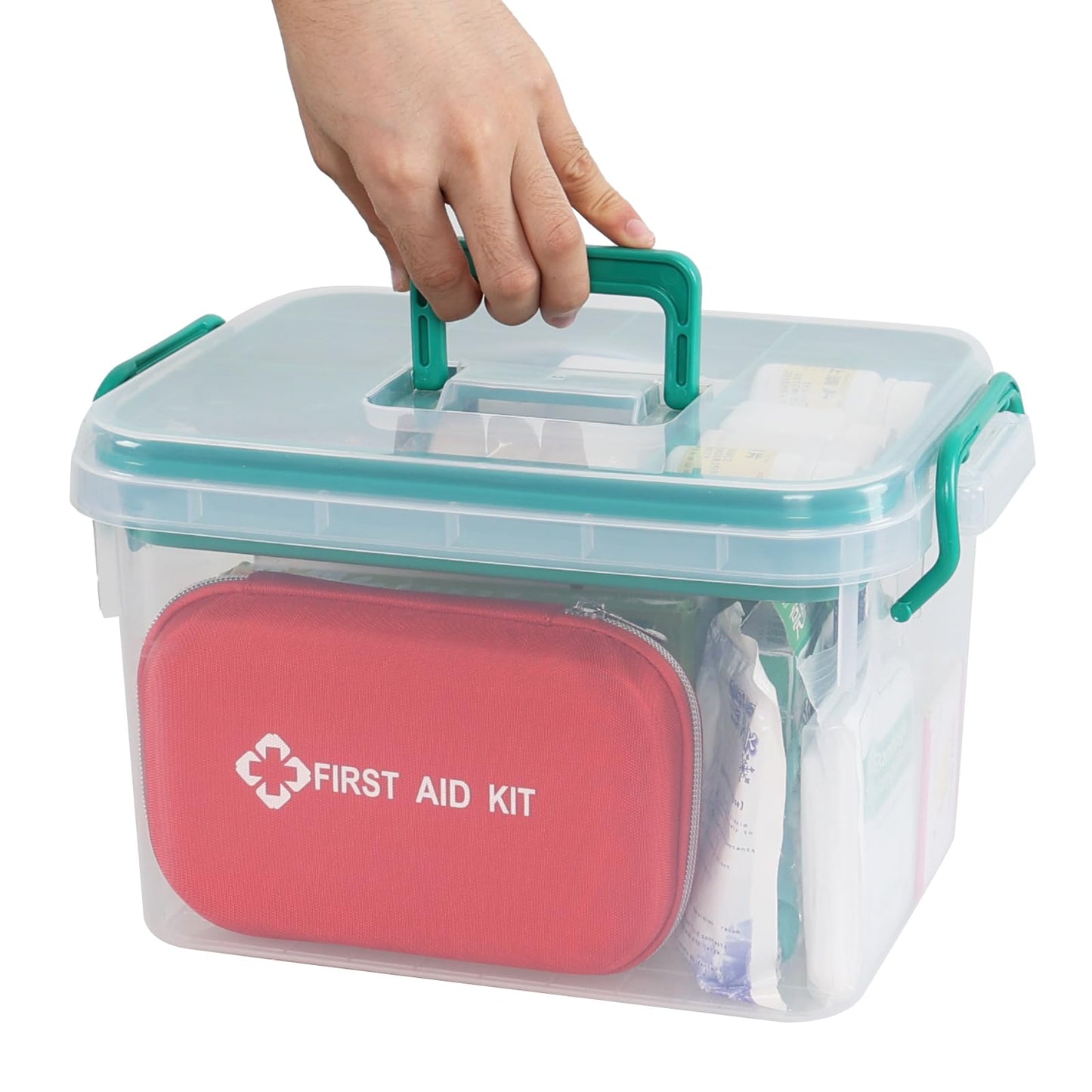 Waikhomes Plastic Divided First Aid Storage Box Kit, Portable Handled Medicine First Aid Box, Medicine Basic Organizer Holder