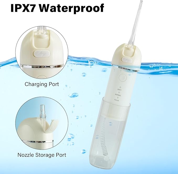 Portable Water Flosser for Teeth,Cordless & Portable Collapsible Oral Irrigator Water Teeth Cleaner Pick for Braces Dental Hygiene, 3 Modes & IPX7 Waterproof Rechargeable Water Flosser Dental Pick
