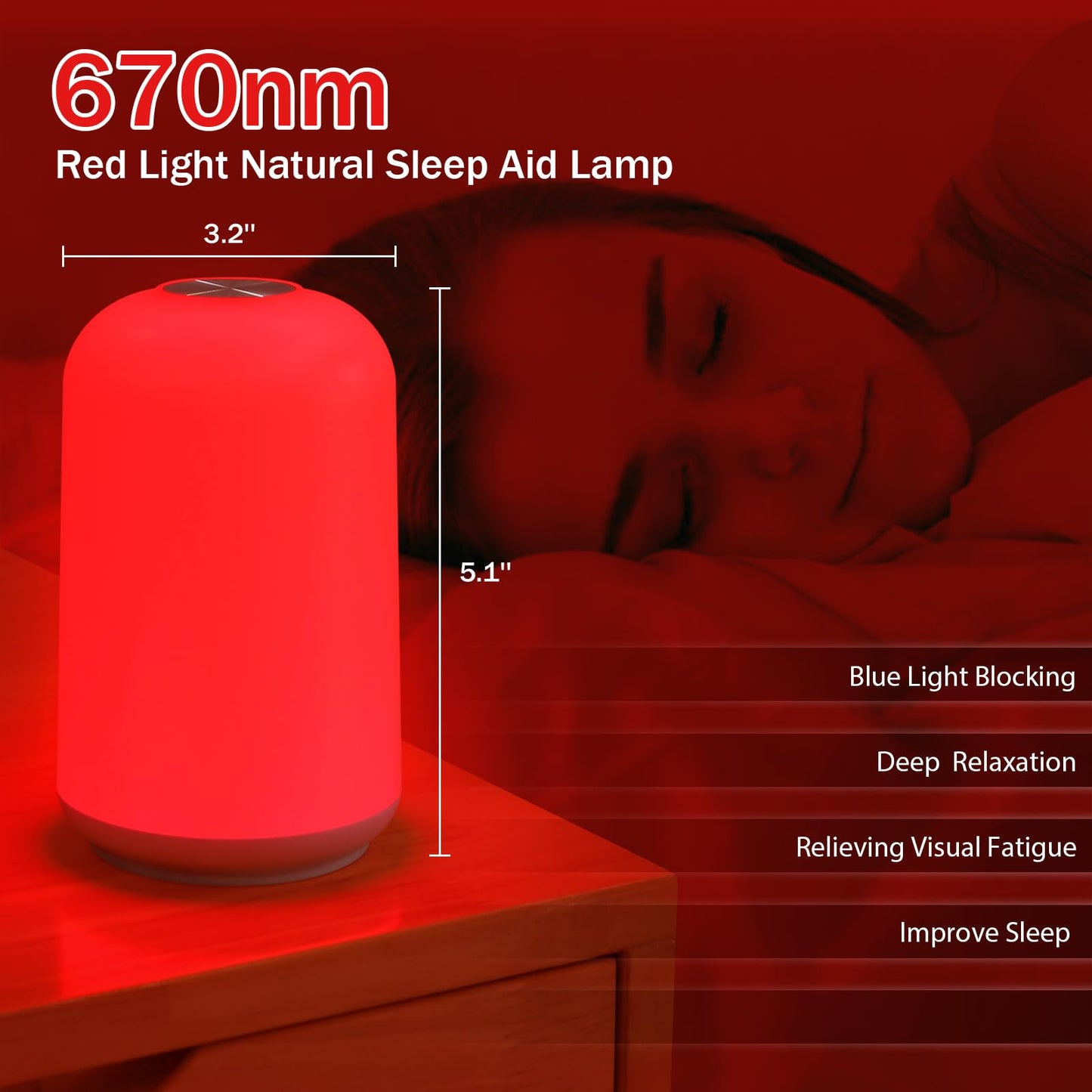 Streamlet 670nm Red Light Night Light for Sleep with Timer, Rechargeable, Dimmable, Sleep Aid Lamp Blue Light Blocking for Improve Sleep, Deep Relaxation, Meditation, Yoga