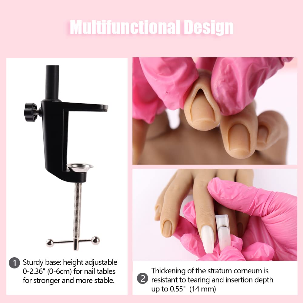 Nail Pratice Training Hand for Acrylic Nails with Stand Bracket,Soft Silicone Maniquin Hand, Flexible Bendable Nail Practice Fake Hand for Nails Art Practice Tool