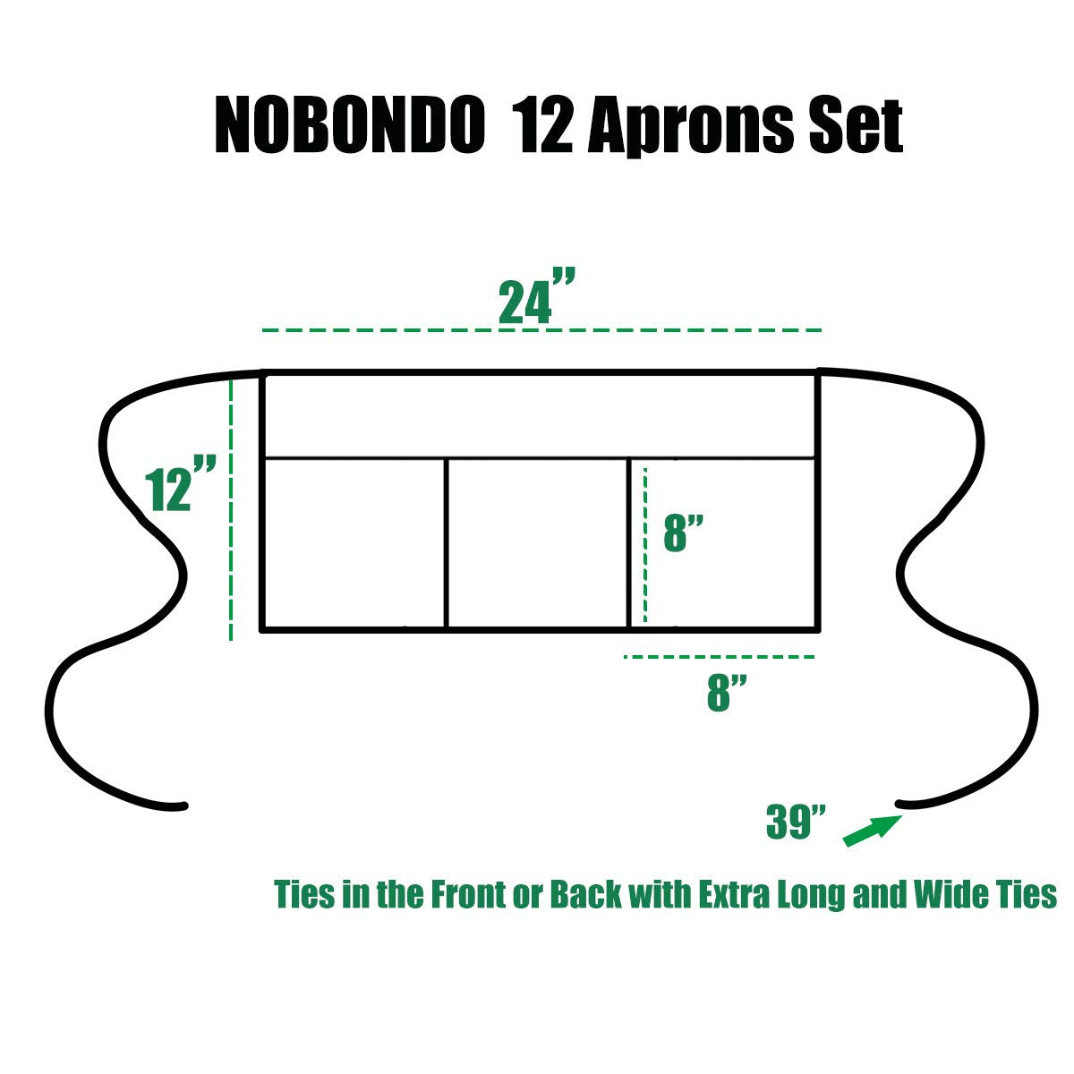 NOBONDO 12 Pack Waitress Aprons with 3 Pockets - Waist Aprons for Women Men Commercial Waiter Half Apron with Extra Long Straps Reinforced Seams for Restaurant Server Work