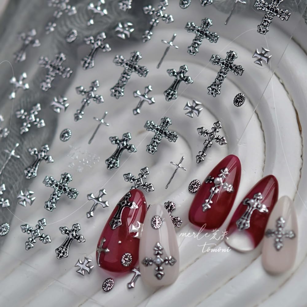 SOFTSOUL 5D Embossed Nail Stickers – Premium Salon-Grade Nail Art Stickers, Self-Adhesive Nail Decals, Long-Lasting, Detailed Textured Designs, Easy DIY Manicure, Home or Salon Use (Gothic Cross)