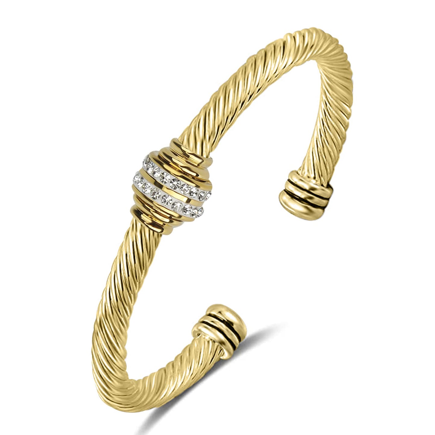 kaluoer Cable Bracelet Two Tone Stainless Steel Retro Twisted Wire Bangle Bracelet, Adjustable Cuff Bangle Bracelet, Suitable, Mother, Wife, Valentine's Day Gift (Golden)
