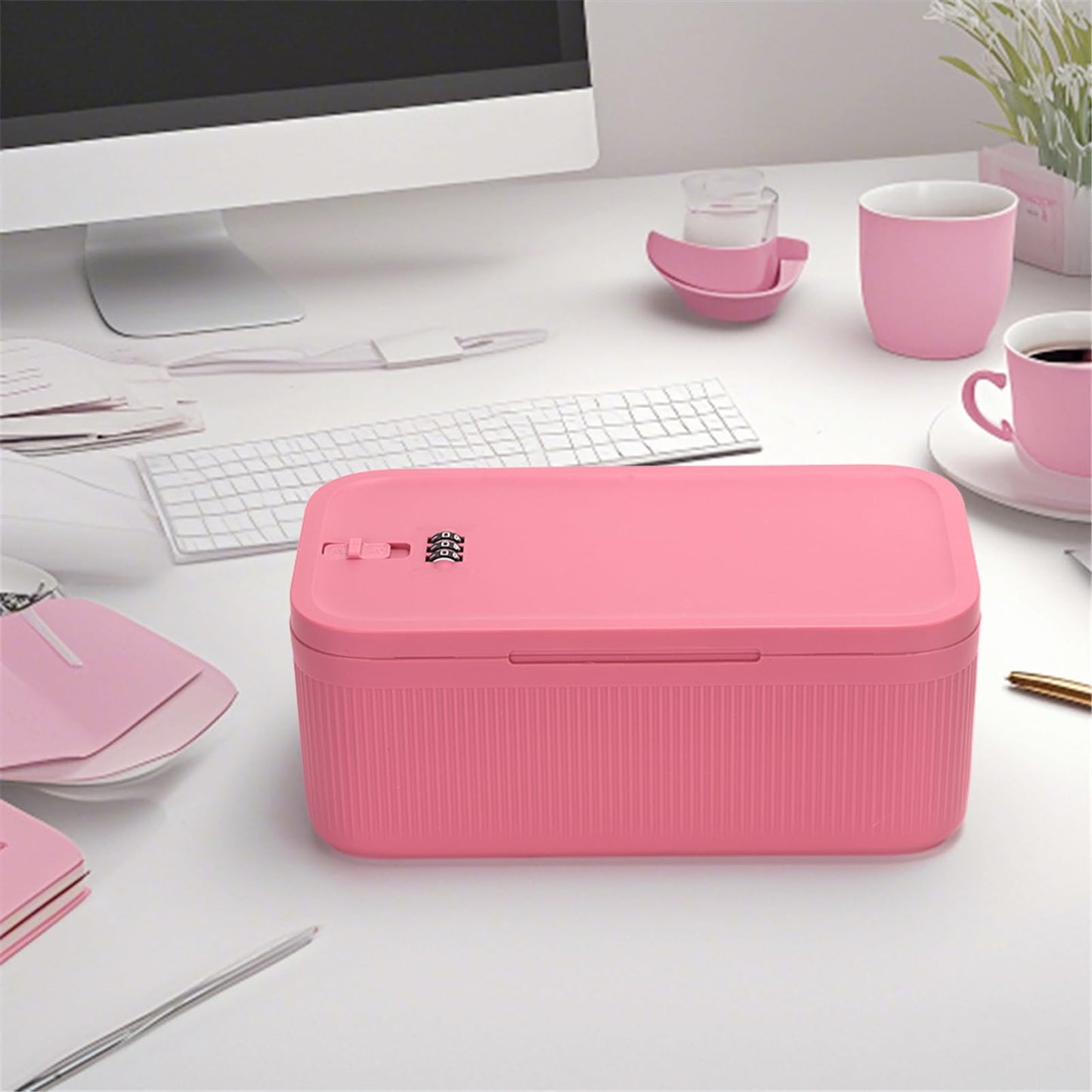 Small Lock Box for Medicine Safe, Lockable Storage Box with Combination Code, Ideal for Food & Fridge Items, First Aid Kit Organizer, Phone Jail, Perfect for Home, Office, Dorm, Travel, Gift (Pink)