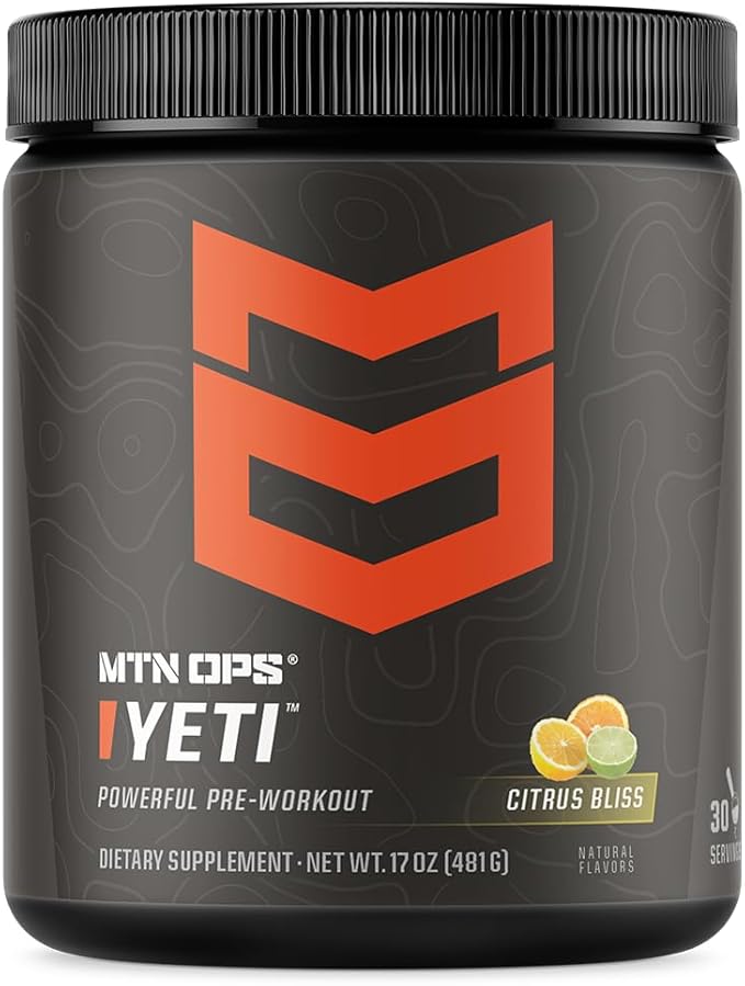 MTN OPS Yeti Pre-Workout Powder Energy Drink with Creatine, 200mg Caffeine & BCAAs with Beta Alanine, 30-Serving Tub, Citrus Bliss