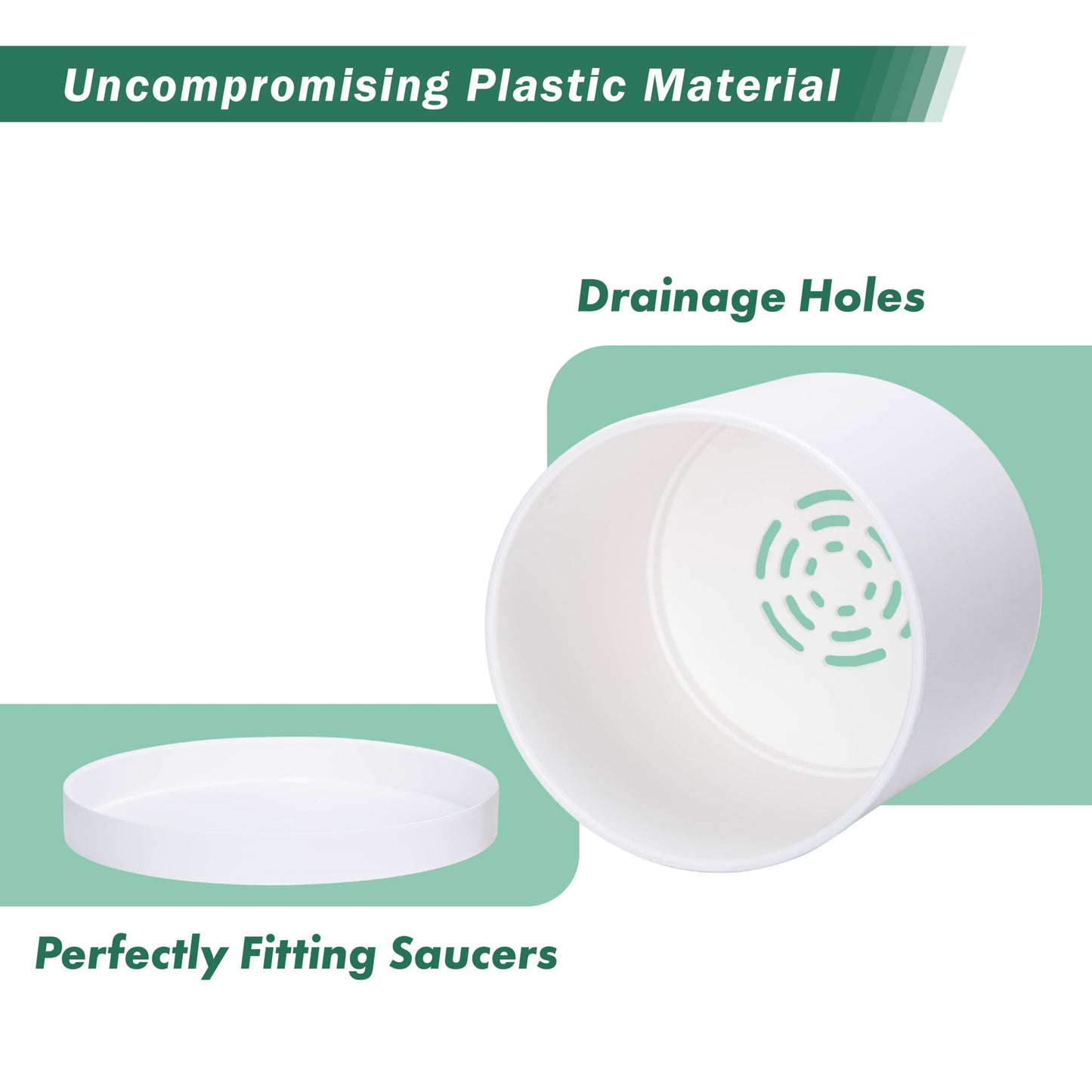 D'vine Dev 14 Inch White Plastic Planter Pots for Plant Pot with Drainage Hole and Seamless Saucers, 74-X-A-4