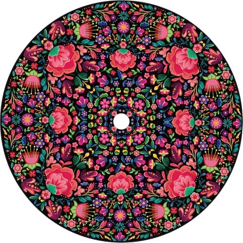 Mexican Flowers Christmas Tree Skirt 48 Inch Xmas Tree Mat Party Decor with Mexican Flowers Red Christmas Decorations Ornaments for Winter Holiday Decor