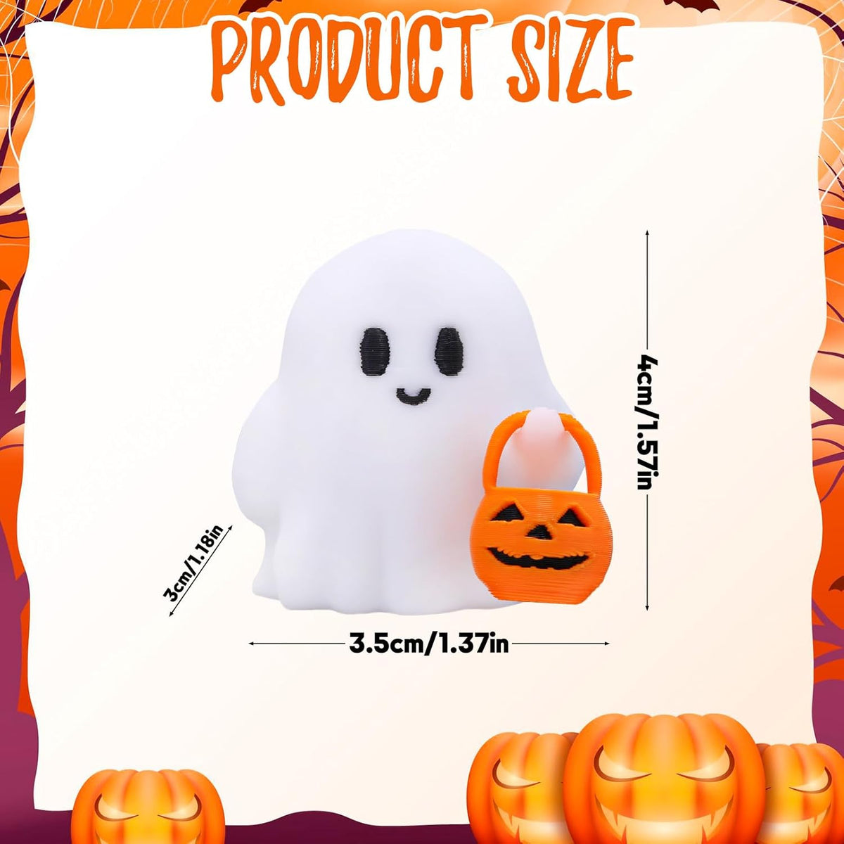 Halloween Decor Fluorescence Ghost Figurines Carrying Pumpkins – Mini Cute Resin Spooky Table Statue Halloween Festive Decoration for Holiday Bookshelf Terrace Bedroom Indoor Home Tabletop Gifts