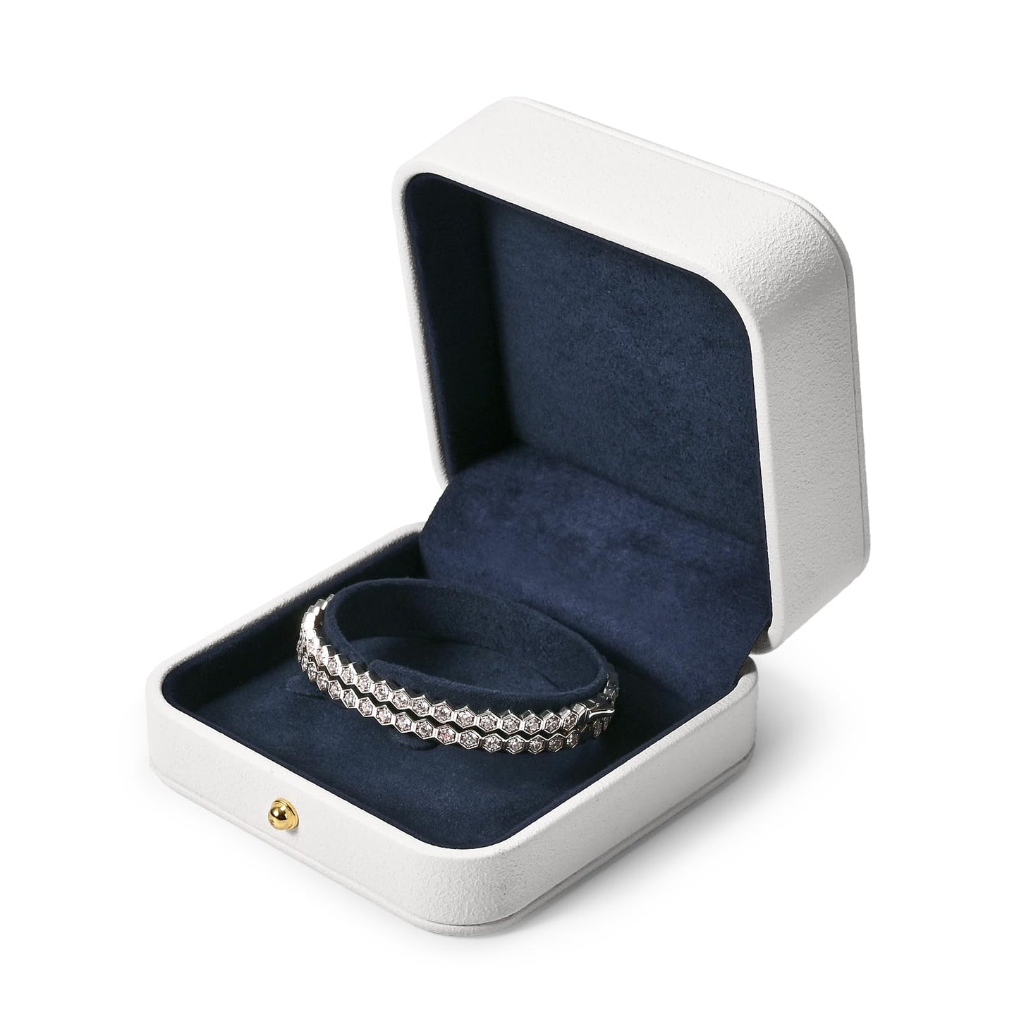 Woodten Blue Velvet Interior Jewelry Gift Box for Bangle Bracelet White PU Leather Bangle Box