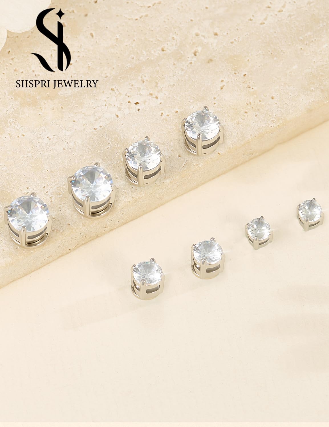 SIISPRI 4-7MM Magnetic Stud Earrings for Women Men Clip on Stud Earring Hypoallergenic Fake Earring Unisex Non Piercing Shiny Round CZ Halo Studs Diamond Earrings (Sliver)