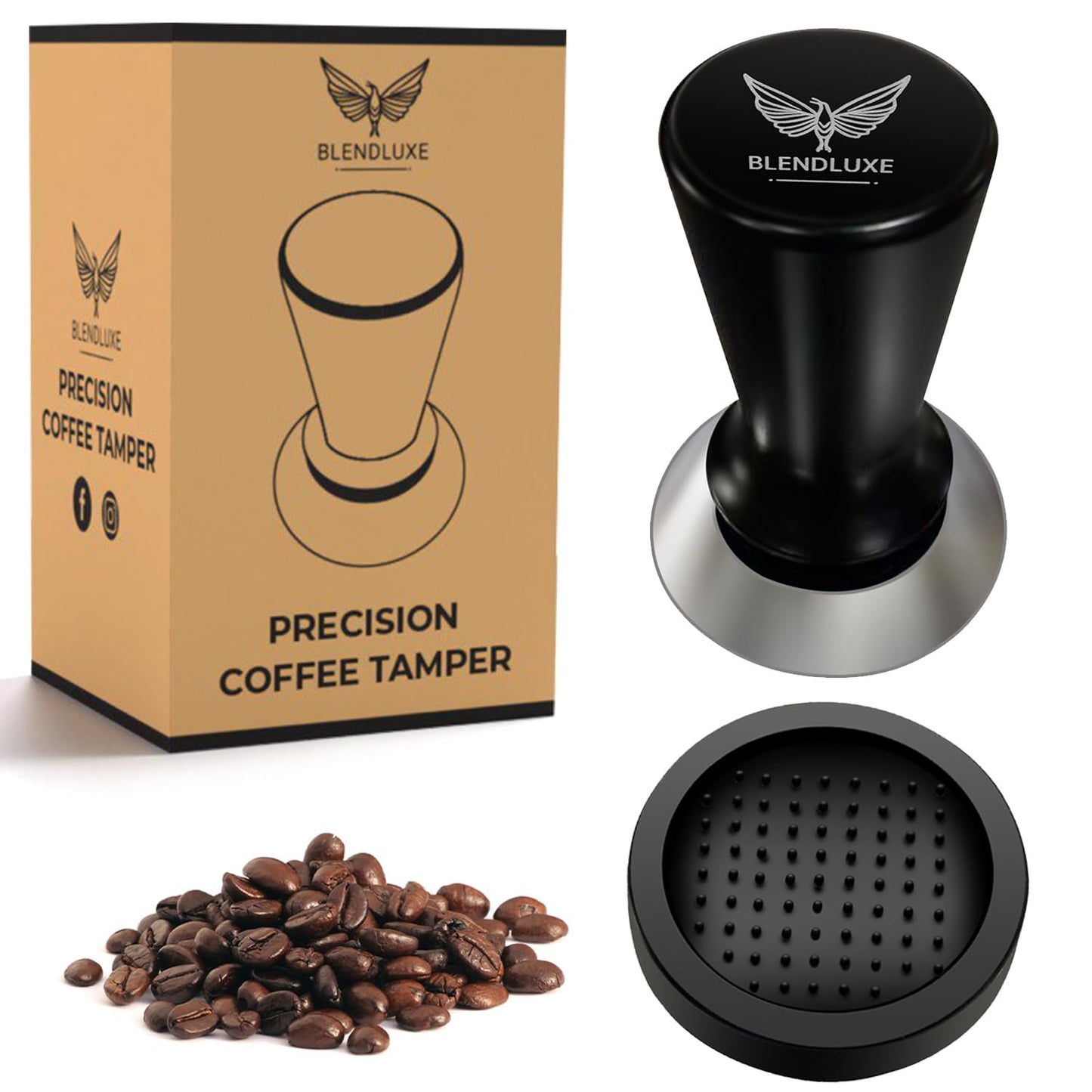 51mm Coffee Tamper - Premium Stainless Steel Espresso Press with Flat Base, Spring Loaded, Ergonomic Handle for Barista-Quality Espresso & Consistent Tamping, Perfect for Home & Commercial Use