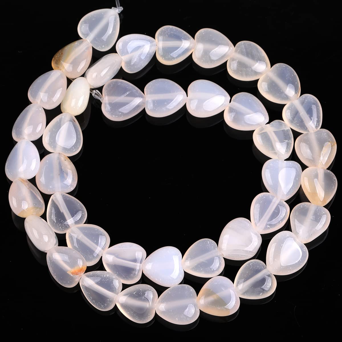GEM-Inside 10mm Heart Charms Natural Light Gray Agate Gemstone Stone Beads for Jewelry Making Full 15" Strand Power Energy Healing Chakra Stone Beads