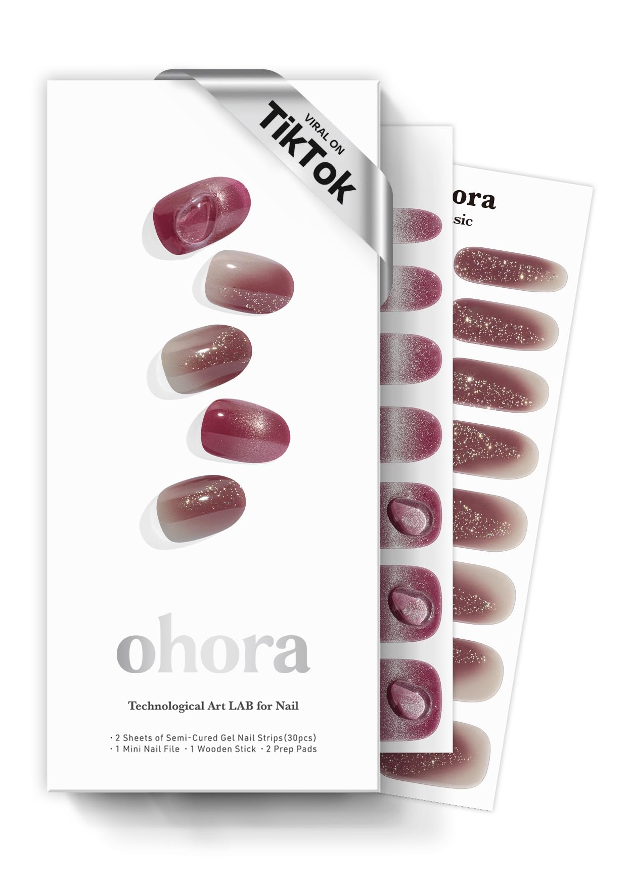 ohora Semi Cured Gel Nail Strips (N Grape Glaze) - Works with Any Nail Lamps, Salon-Quality, Long Lasting, Easy to Apply & Remove