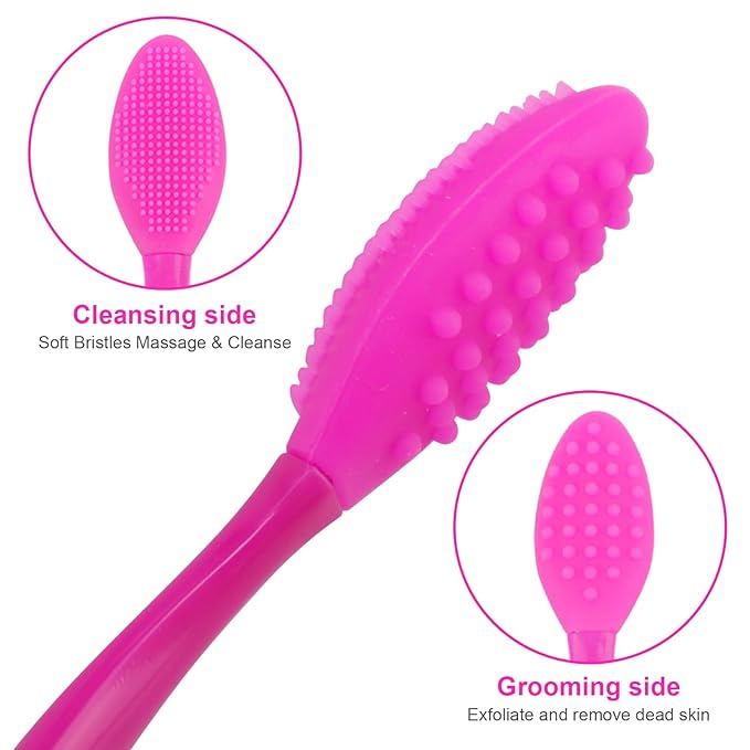 Lip Scrub Brush,Double-Sided Silicone Exfoliating Lip Brush Tool for Smoother and Fuller Lip Appearance,Fuchsia,2pcs