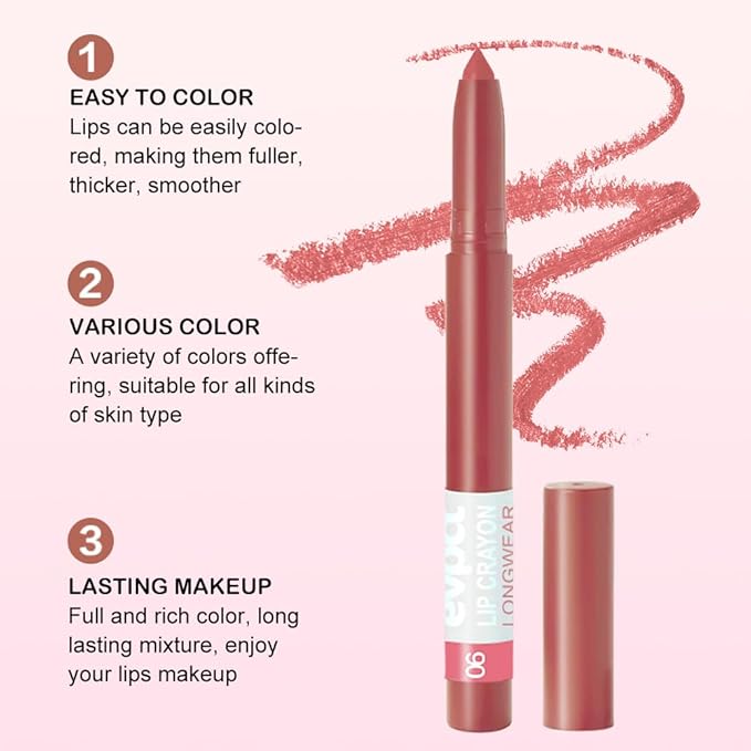 evpct Red Brown Lip Liner Crayon Pencils Set for Women, Matte Lip Stick Crayon Long Lasting, Lips Pencil Liner and Lipstick set, Lipliner Pencil, 24 Hours Long Wearing Lipstick, Built-in Sharpener 06