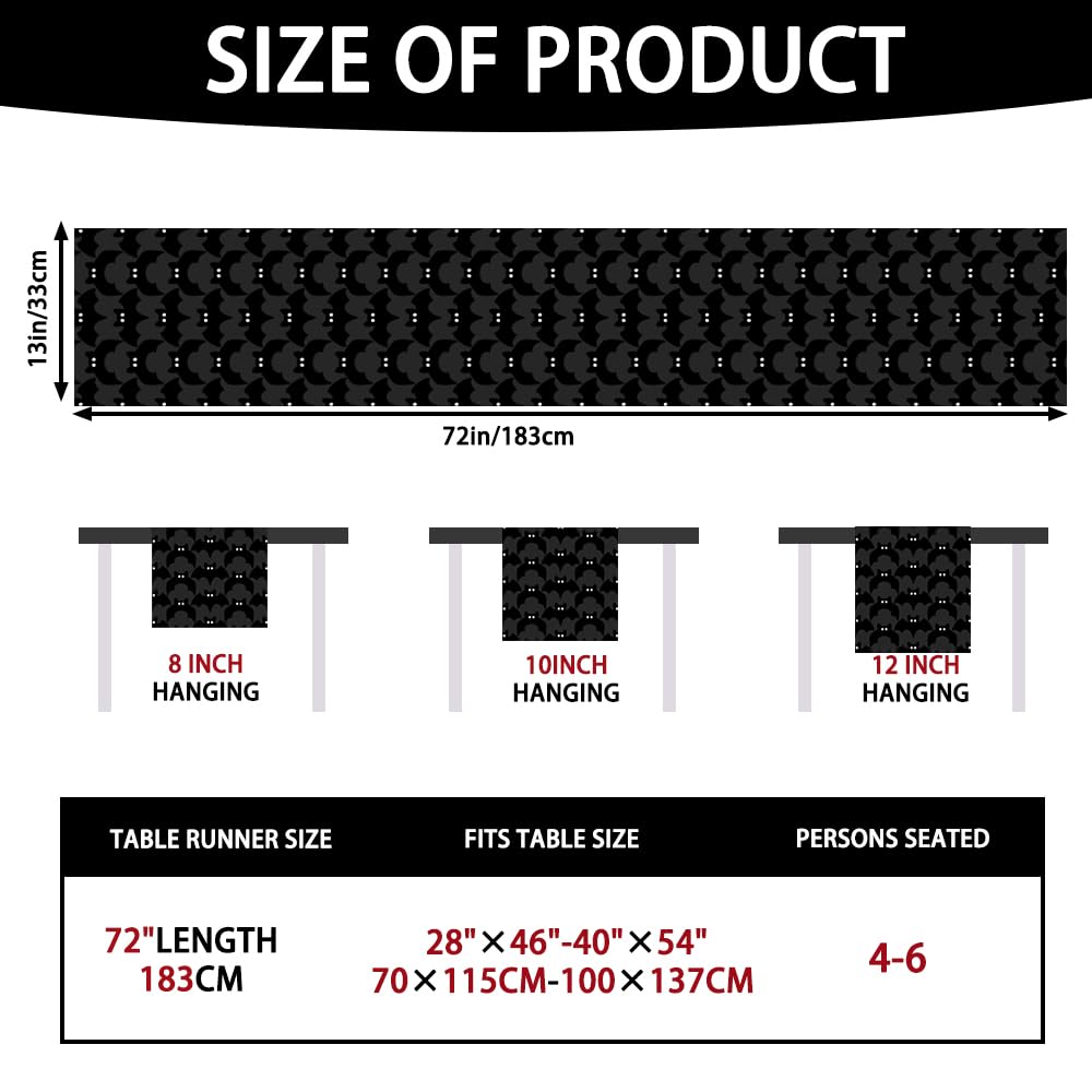 Heirloom Haven Black Bats Halloween Table Runner 13x72 Inch,Soft Plush Faux Fur Jacquard Seasonal Holiday Kitchen Dining Tabletop Runners for Home Indoor Decoration