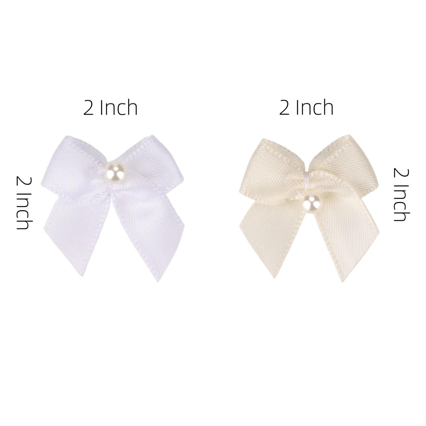 Meseey 60Pcs 2 Inch Mini White Ivory Satin Ribbon Bows with Pearl, Pre-Tied Small Neutral Flower Appliques for Sewing, Scrapbooking, Wedding, Baptism, Gift Wrapping & DIY Crafts