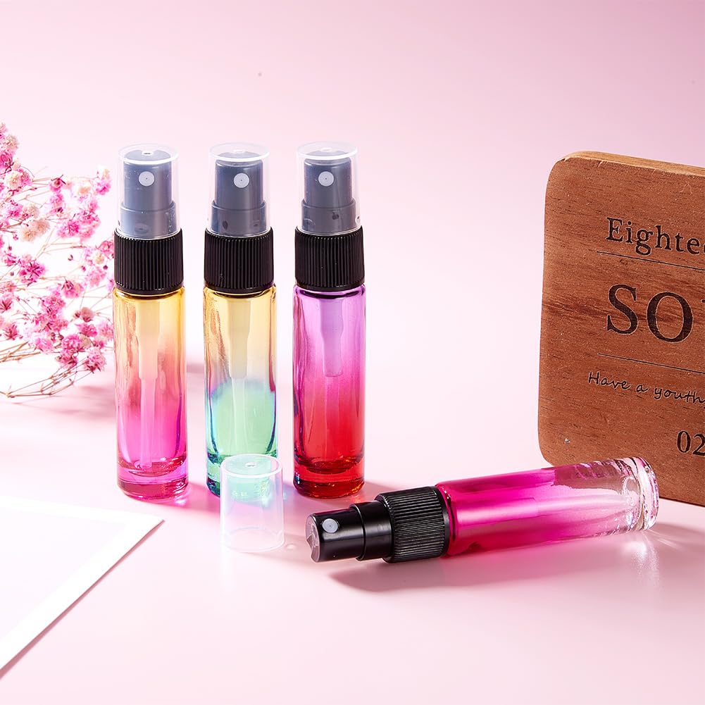 BENECREAT 9 Packs 10ml Rainbow Color Glass Spray Bottle, Refillable Fine Mist Spray Bottle for Perfume, Essential Oil, Travel Size Mini Spray Bottles