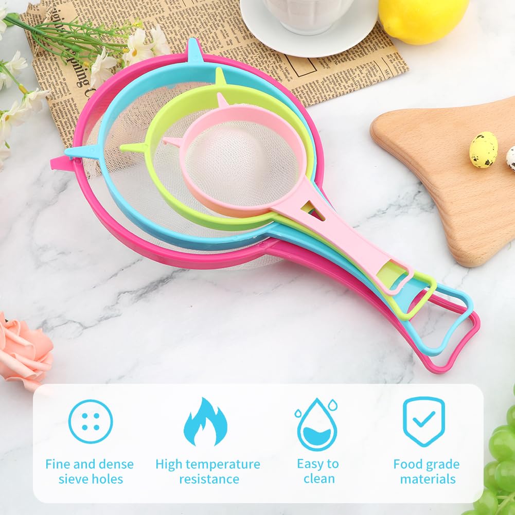 4Pcs/Set Fine Mesh Strainer Set, Kitchen Plastic Flour Colander Set, Solid-Liquid Separator Gadget with Non Slip Handles, for Yogurt Baking Kitchen Kefir Tea Juice Pasta(size:4pcs/set)