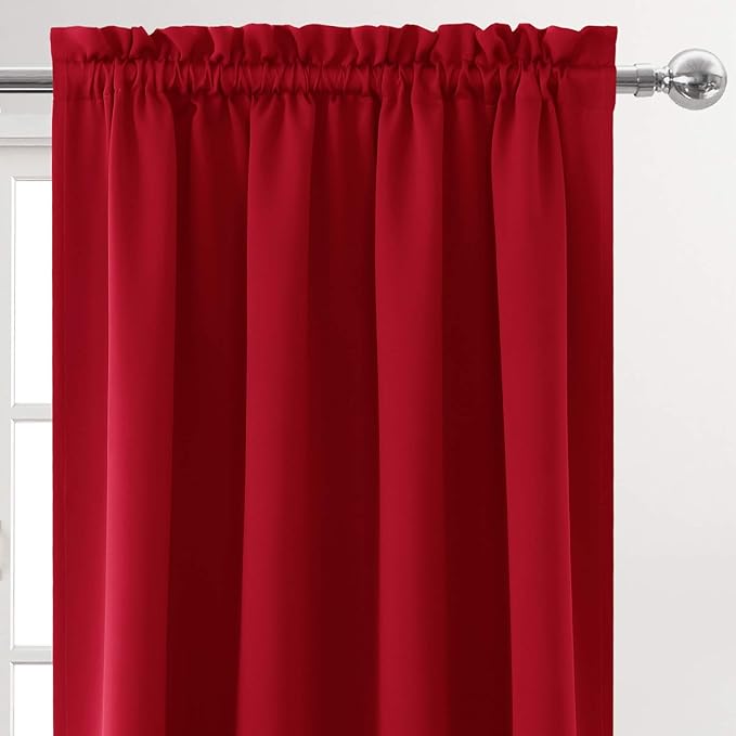 DWCN Christmas Blackout Curtains Room Darkening Thermal Insulated Bedroom Curtains Window Curtain Panels, 52 x 54 inches Long, Set of 2 Red Rod Pocket Drapes