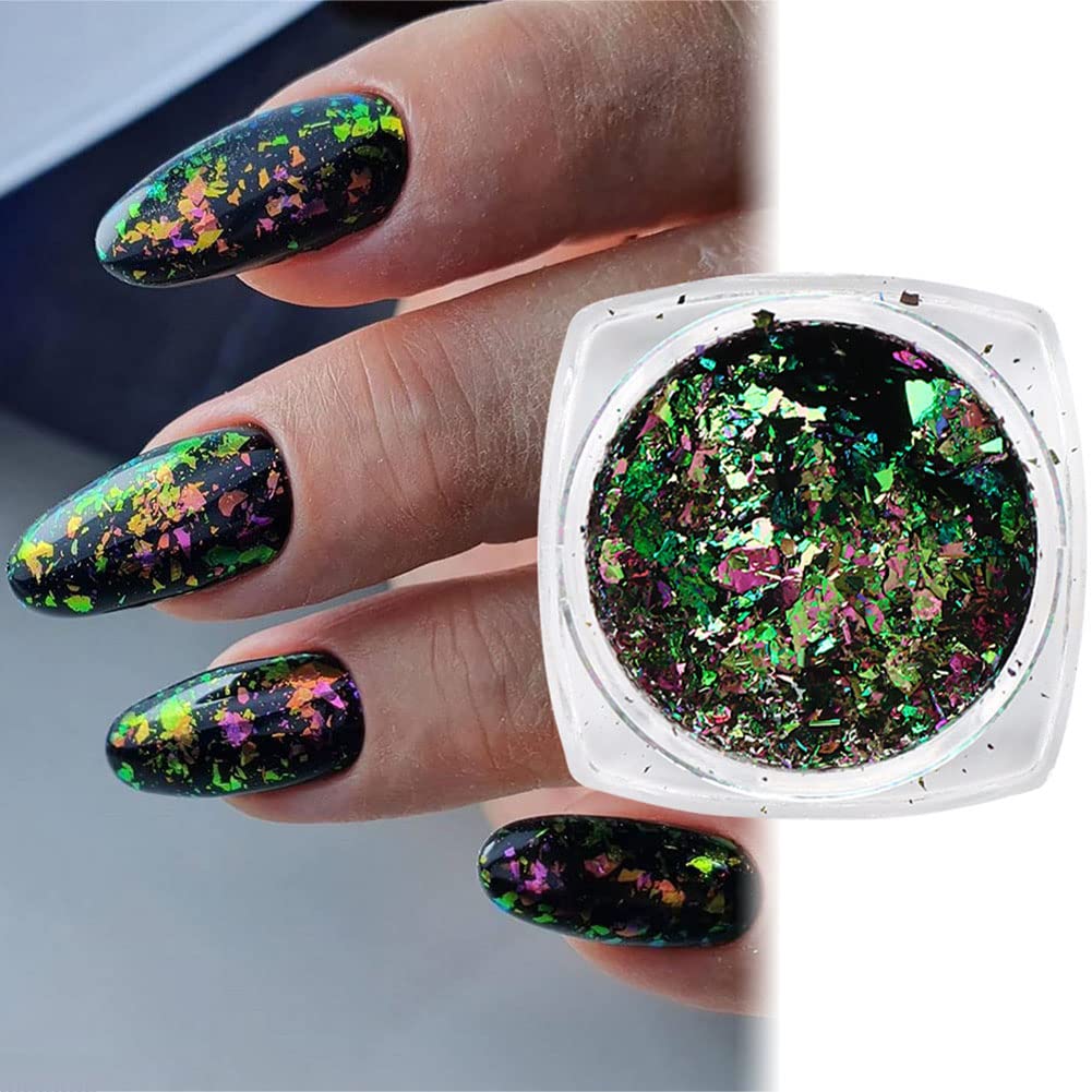 Mesiyun Nail Art Chameleon Glitters Sequins Chunky Iridescent Holographic Flakes Confetti Iridescent Powder for Nail DIY Craft 4 Jars