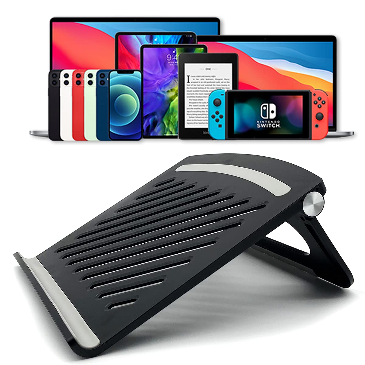 Brezze Letter Laptop Stand for Desk Stable Foldable Adjustable Multi-Angle Computer Desktop Holder Ventilated Lapdesks Riser for Mackbook, Lenovo, Dell, iPad, HP - Within 17' (Black)