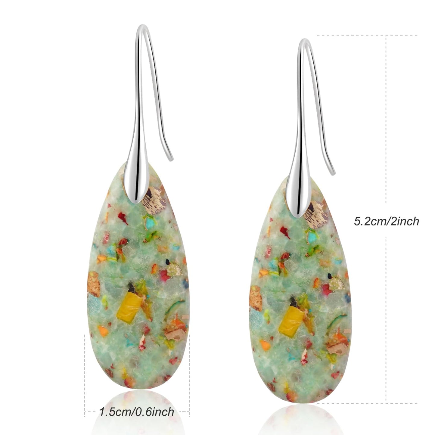 Natural Healing Stone Fishhoop Dangle Drop Earrings Statement Gold silver earrings (Cyan-Silver Hook)