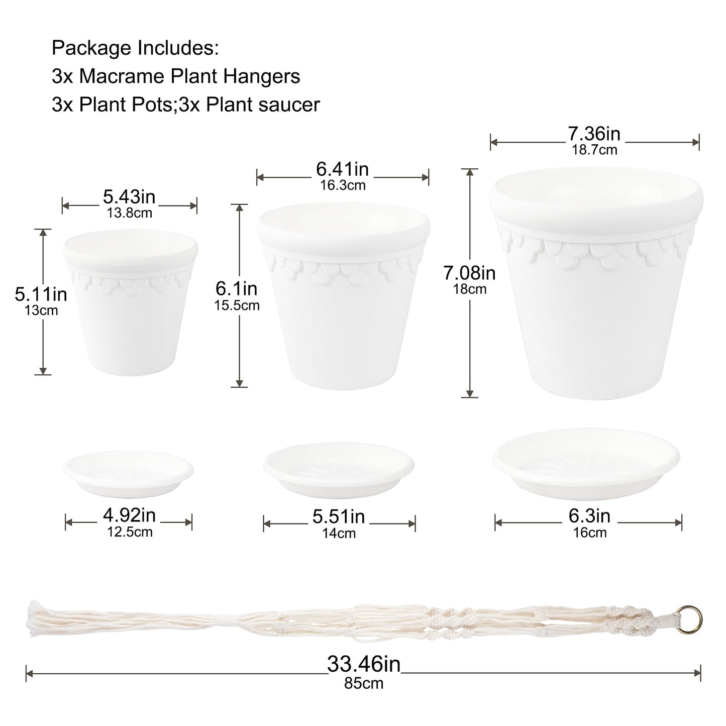 WECHARM HOME Hanging Planters with Macrame Plant Hangers, 3-Set Self Watering Pots, Hanging Flower Baskets for Indoor Outdoor Plants,3 Different Sizes