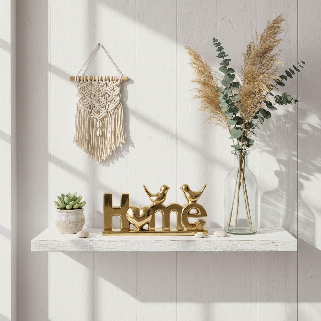 GAOSHENG Ceramic Home Letter Sign with Bird Statues,Modern Gold Tabletop Decor for Entryway,TV Stand & Floating Shelf,Warm Housewarming Gift for New Home,Elegant Family Room Ornament (Gold)