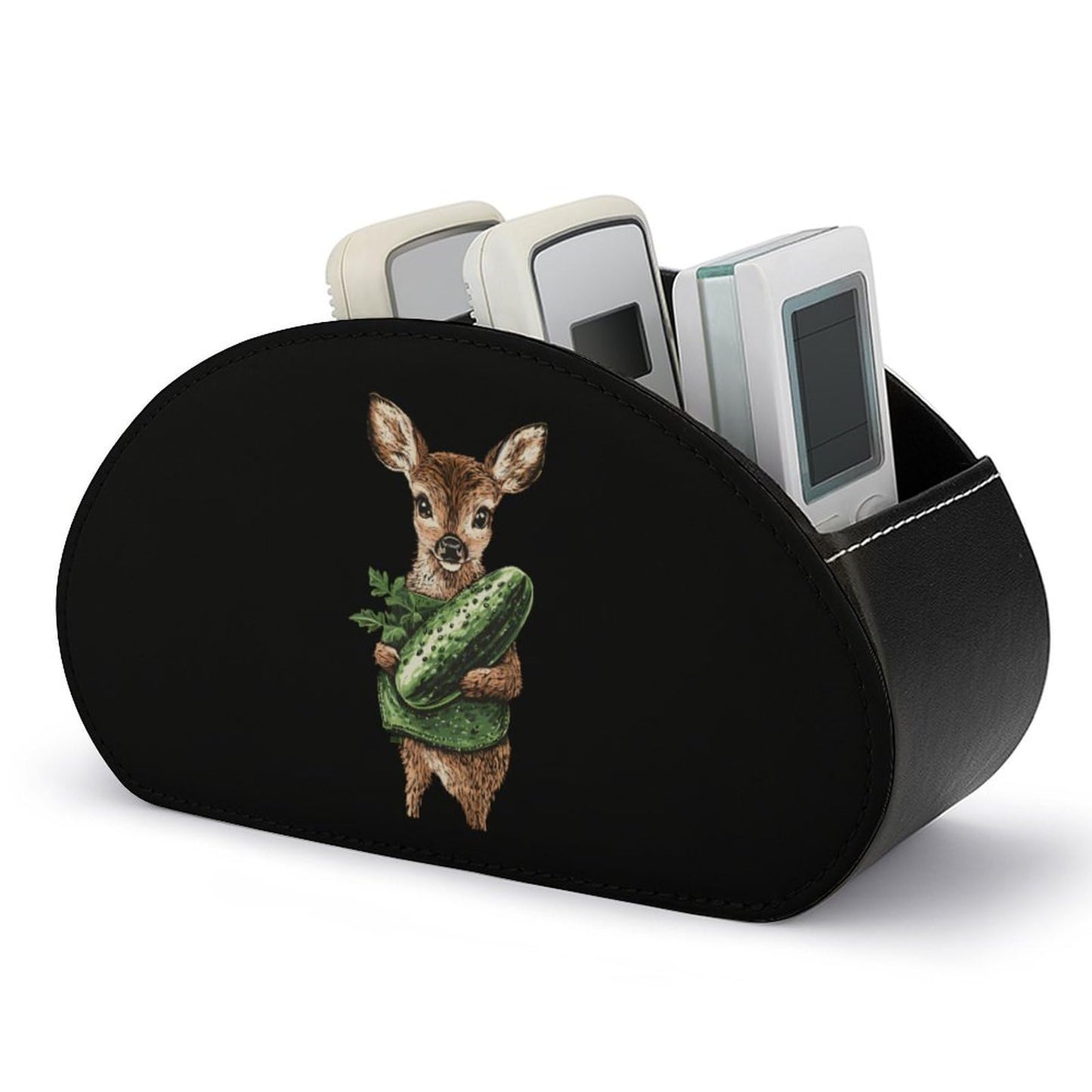 Cute Deer Cucumber Pickle Remote Control Holder with 5 Compartments Caddy Desktop Organizer for Home Office