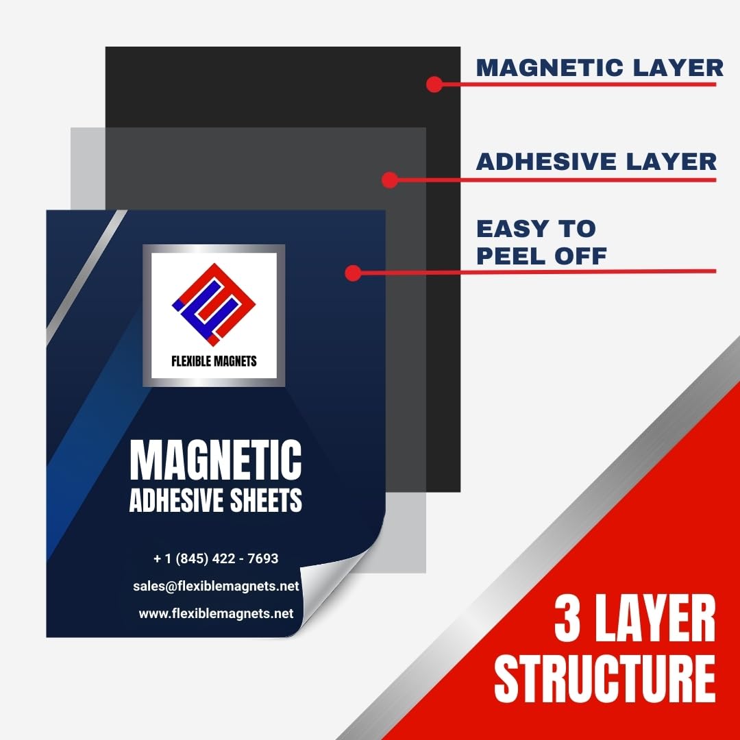 Flexible Magnets – Magnetic Sheets with Adhesive Backing, 8.5" x 11" (10 Pack) Stick-On Magnetic Sheets for Refrigerator Magnets, Magnetic Labels, Crafts, DIY Projects & More