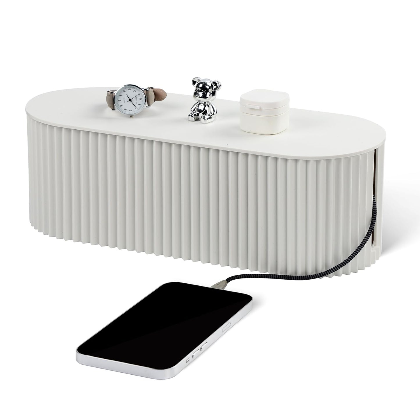 RAMFIYN Large Cable Organizer Box for Power Strips, Surge Protectors, Chargers, TV Computer Wires - White