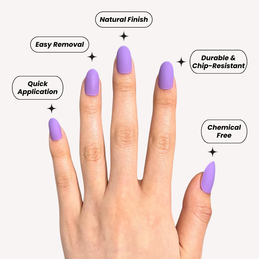 PerfectLook Press On Nails - Matte Orchid | No Glue One-Day Short Oval Nails, Matte Purple Style for Daily Chic - 24 Pcs Nail Kit with Adhesive Tabs