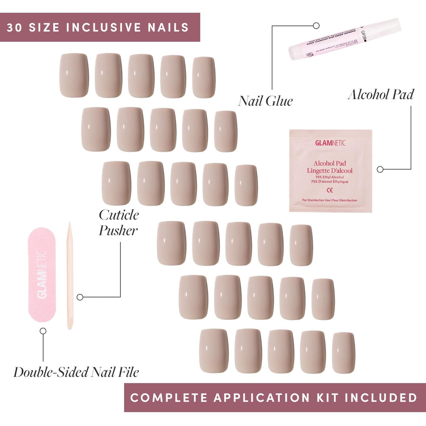 Glamnetic Press-On Nails Bundle - Bare Bliss & Caviar | Medium Square Fake Nails, Nude Opaque Neutral | Short Almond Black French Tip False Nails | Durable, Salon-Quality Nail Kits