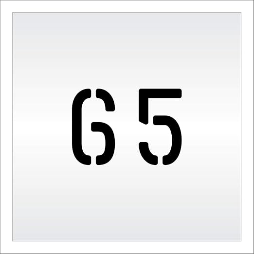 Pavement, Curb, and WheelStop Stencils - 4 inch Double Number Stencil - (65) - 4" x 5.5" x 1/16" (63 mil) - Light-Duty