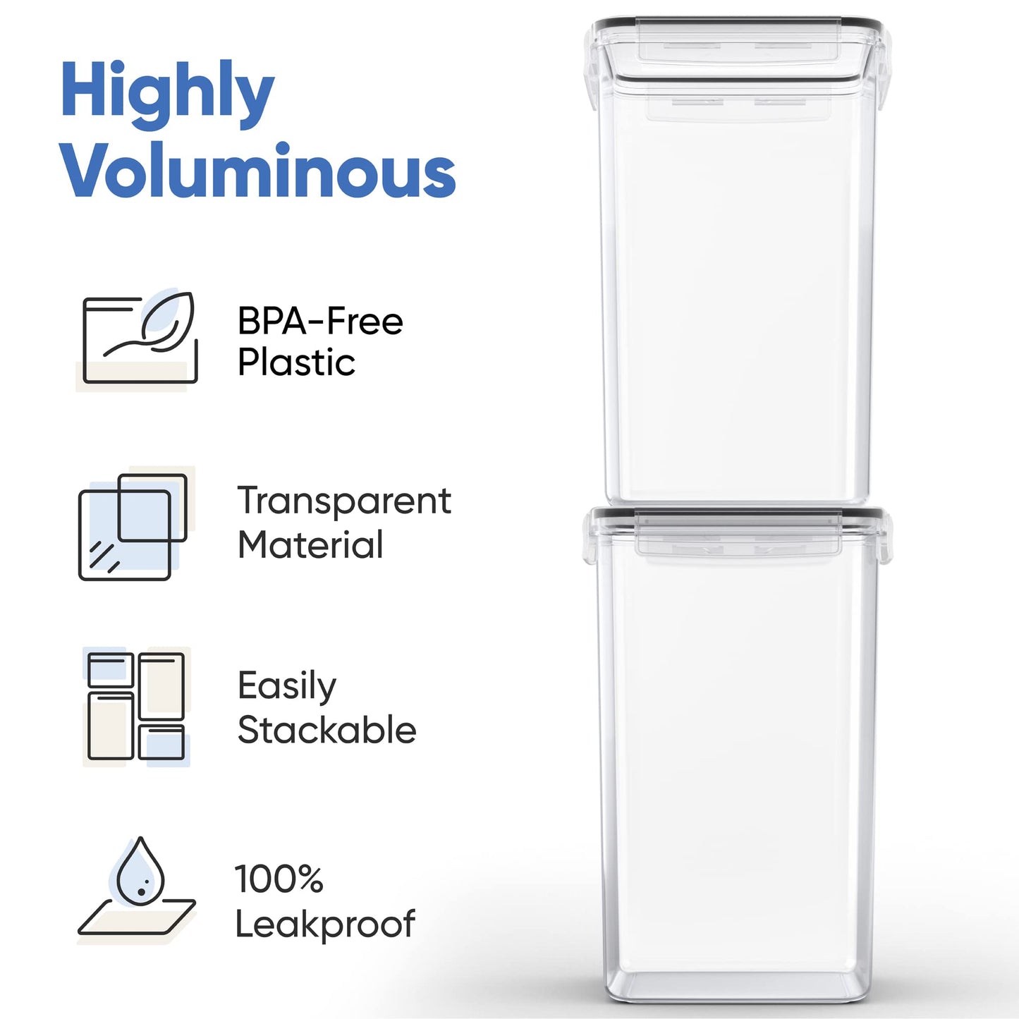Chef's Path Extra Large Airtight Food Storage Containers with Lids, Pack of 2, 6.5L, 220Oz, Airtight Kitchen and Pantry Bulk Canisters for Flour, Sugar, Rice, and Baking Supplies - Transparent