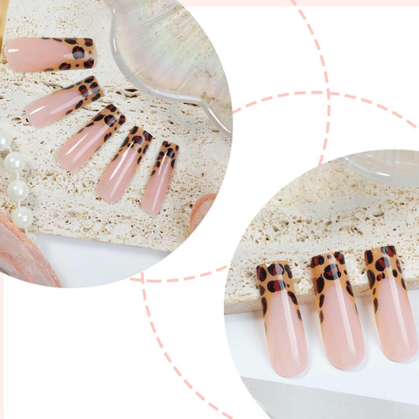 Hkanlre Square French Press on Nails Long Fake Nails Tips Full Cover Leopard Print False Nails for Women 24PCS