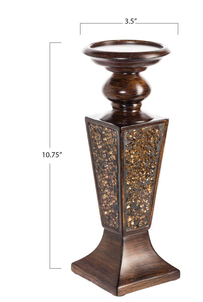 Creative Scents Schonwerk Brown Pillar Candle Holder Set of 2- Crackled Mosaic Design- Functional Table Decorations- Centerpieces for Dining/Living Room- Best Wedding Gift