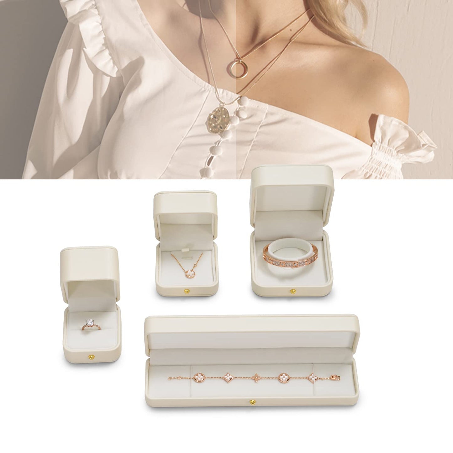 Oirlv Gorgeous Bracelet Gift Box Leather Bangle Box for Jewelry Gift White Velvet Interior Bangle Bracelet Storage(White)