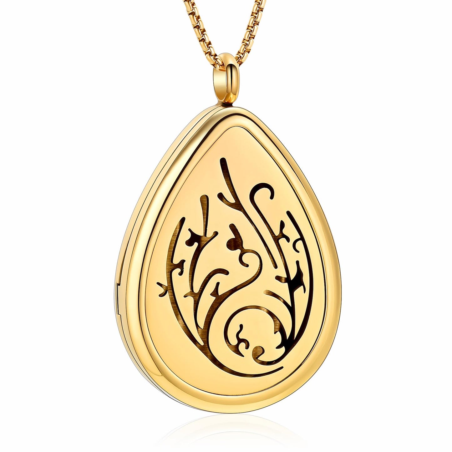 mingkejw Teardrop Essential Oil Diffuser Necklace Aromatherapy Pendant Locket Jewelry Stainless Steel Perfume Necklace| 22’’ Adjustable Chain| 12 Refill Pads| Gift Box