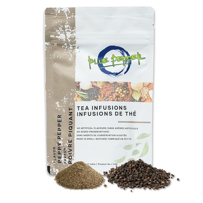 Blue Pepper Peppy Pepper Tea Infusion Blend 60g - Natural Caffeine-Free Herbal Tea Blend in Resealable Pouch | Bold and Spicy Flavor | Product of India